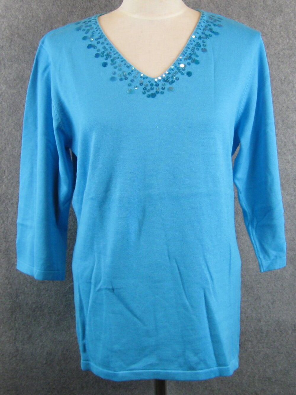 Quacker Factory 3/4 Sleeve Paillettes Sweater Sz M Blue